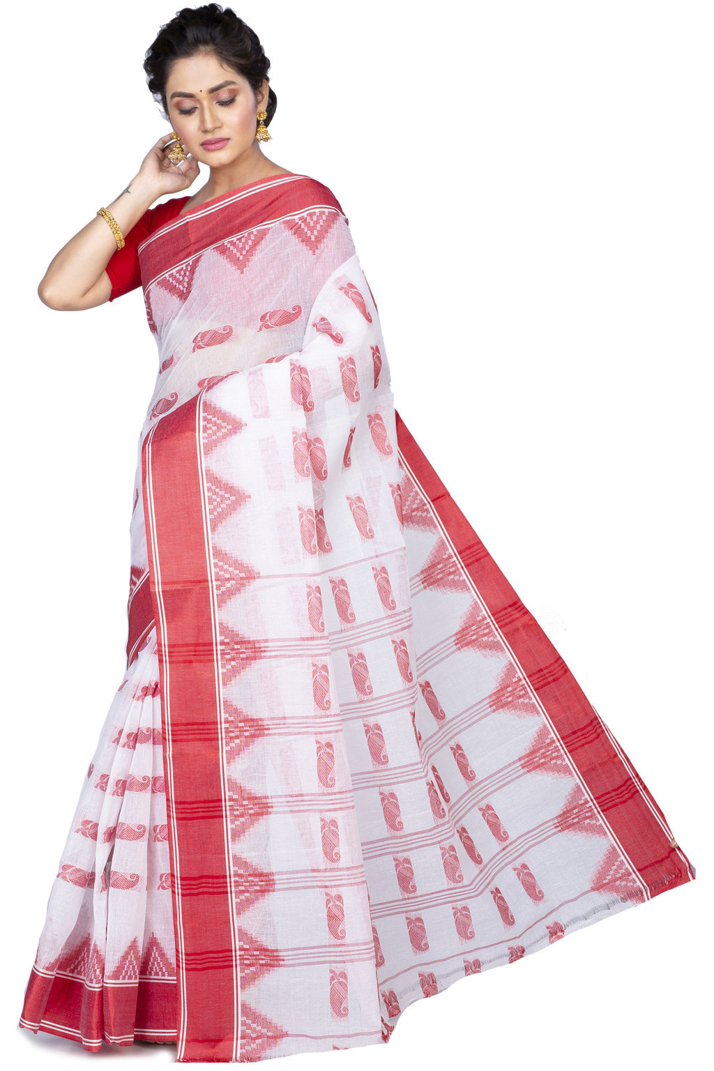 Red Pure Cotton Archana Tant Saree (171)